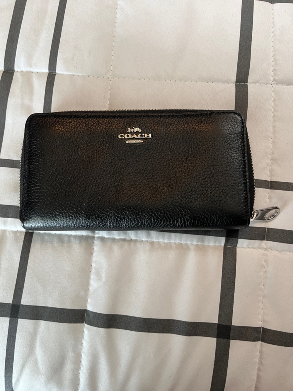 Coach Black Pebbled Leather Zip Wallet with Silver Logo